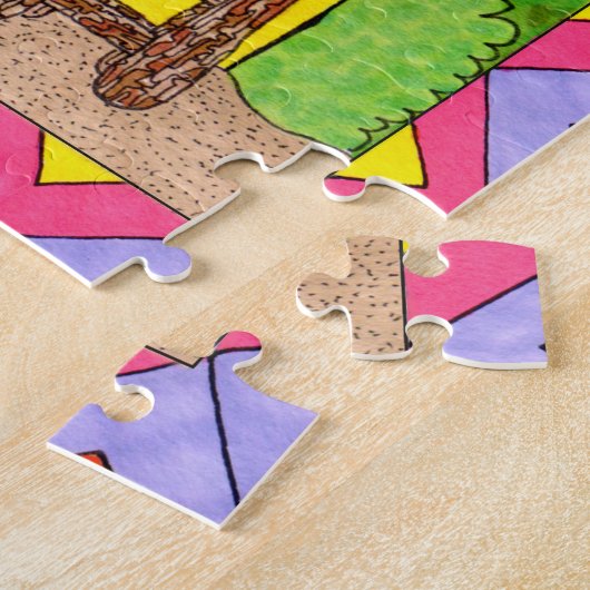 アドビカラフルハウスかわいい猫メキシコフォークアート ジグソーパズル (側面)