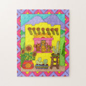 アドビカラフルハウスかわいい猫メキシコフォークアート ジグソーパズル (縦)