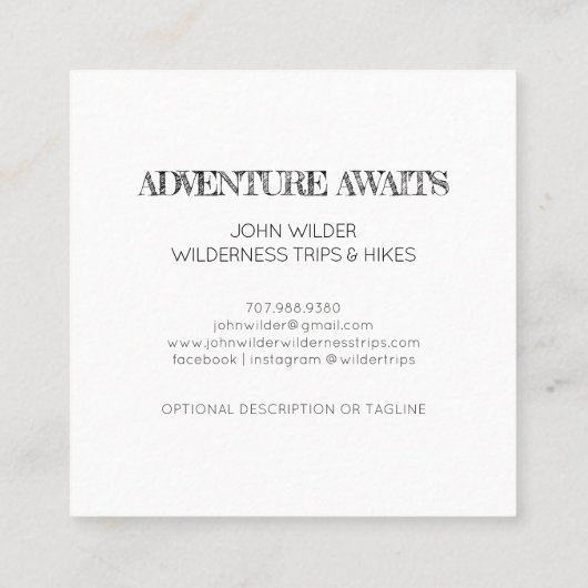 アドベンチャーがアウトドアガイド旅行を待つ スクエア名刺 (裏面)