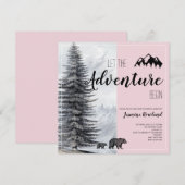 アドベンチャーがウッドランドにクマのピンクの赤ちゃんシャワーを待つ 招待状 (正面/裏面)