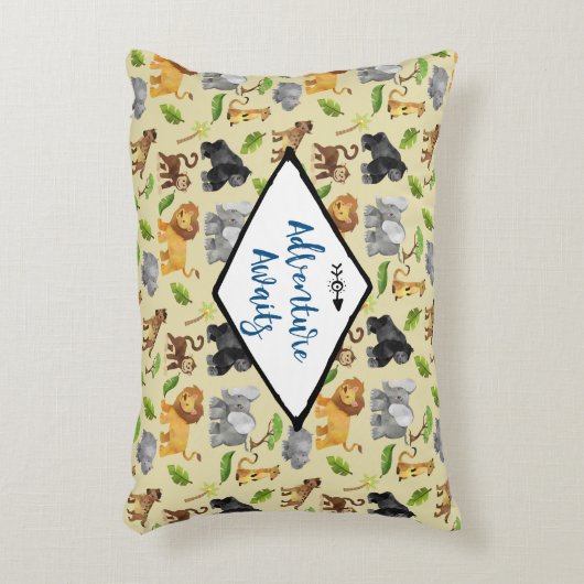 アドベンチャーがサファリジャングル動物のパターンを待つ アクセントクッション (正面(垂直))