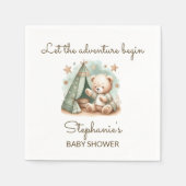 アドベンチャーがテディベアのベビーシャワーを呼び出す スタンダードカクテルナプキン (正面)