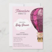 アドベンチャーがピンクの女の子ベビーシャワーを待つ 招待状 (正面)