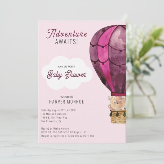 アドベンチャーがピンクの女の子ベビーシャワーを待つ 招待状 (スタンド正面)