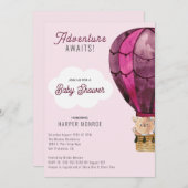 アドベンチャーがピンクの女の子ベビーシャワーを待つ 招待状 (正面/裏面)