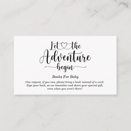 アドベンチャーがベビーシャワー用クラフトブックを待つ エンクロージャーカード (正面)