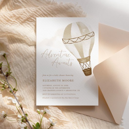 アドベンチャーが中立バルーンを待つ |赤ちゃんシャワー 招待状