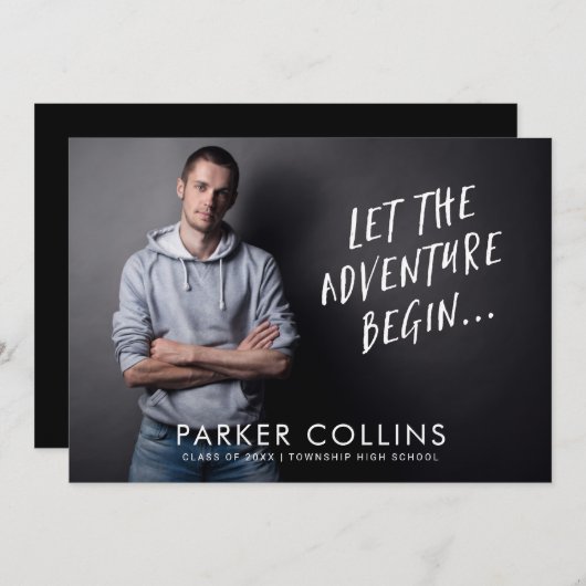 アドベンチャーが写真卒業パーティーを始める 招待状 (正面/裏面)