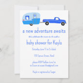 アドベンチャーが可愛いトラック&トレーラーベビーシャワーを待つ 招待状 (正面)