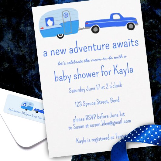 アドベンチャーが可愛いトラック&トレーラーベビーシャワーを待つ 招待状