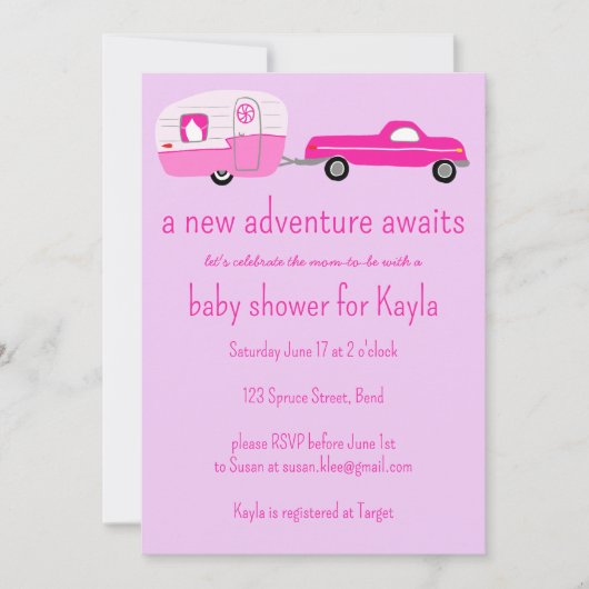 アドベンチャーが可愛いトラック&トレーラーベビーシャワーを待つ 招待状 (正面)