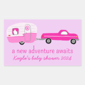 アドベンチャーが可愛いトラック&トレーラーベビーシャワーを待つ 長方形シール (正面)