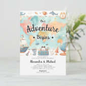 アドベンチャーが始まるマップカップルニュートラルベビーシャワー 招待状 (スタンド正面)