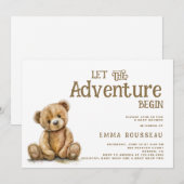 アドベンチャーが始まる テディベア ベビーシャワー 招待状 (正面/裏面)