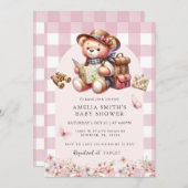 アドベンチャーが始まる ピンクのくま 赤ちゃんのお祝い 招待状 (正面/裏面)