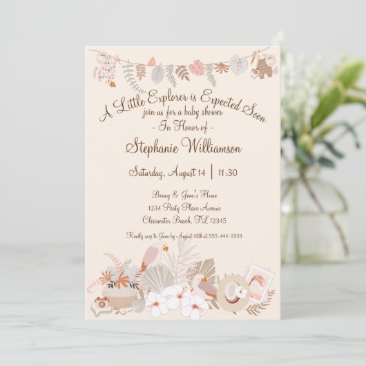 アドベンチャーが小さな探検家ボーホシャワーを待つ 招待状 (スタンド正面)