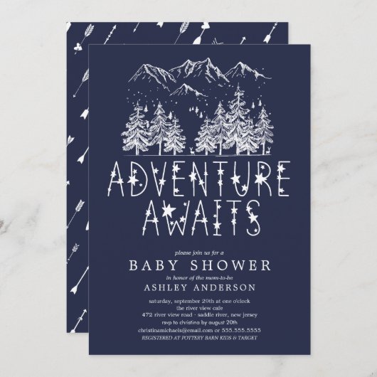 アドベンチャーが少年の赤ちゃんシャワーを待つ 招待状 (正面/裏面)