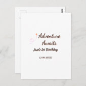 アドベンチャーが待っています 1歳の誕生日 名前 日付 プランナー レトロ ポストカード (正面/裏面)