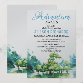 アドベンチャーが待っている フォレスト ウォーター ベイビー シャワー 招待状