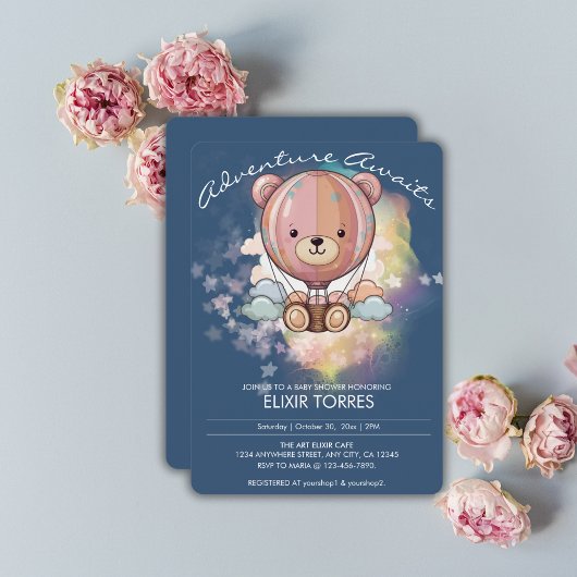 アドベンチャーが待つくまさんの熱気球ベビーシャワー 招待状