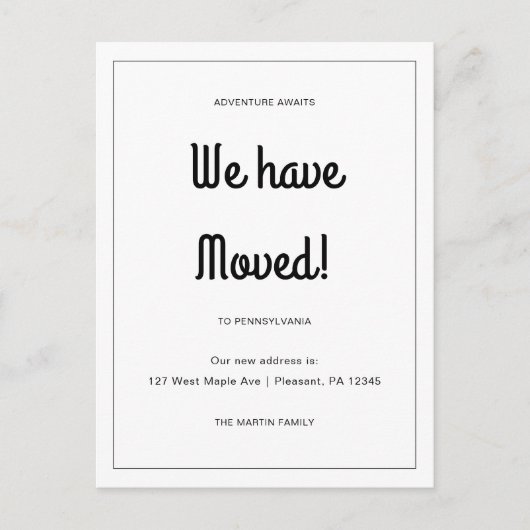 アドベンチャーが新しいアドレスの移行発表を待つ ポストカード (正面)