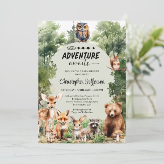アドベンチャーが森の動物の赤ちゃんシャワーを待つ 招待状 (スタンド正面)