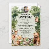 アドベンチャーが森の動物の赤ちゃんシャワーを待つ 招待状 (正面/裏面)