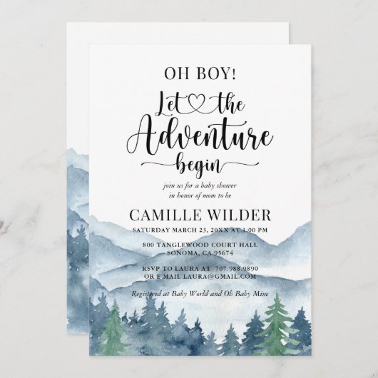 アドベンチャーが森の男の子ベイビーシャワー招待状 招待状 (正面/裏面)