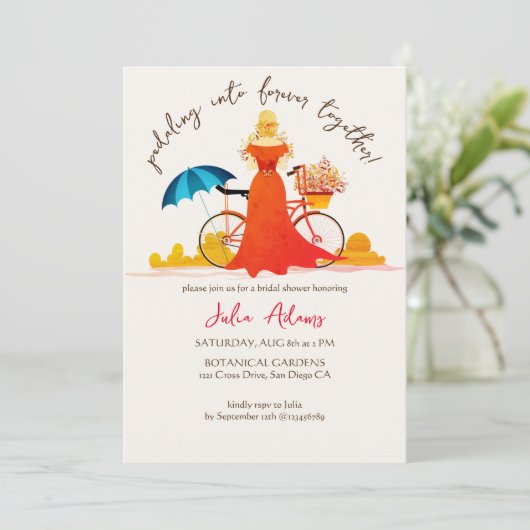 アドベンチャーが自転車の花嫁をブライダルシャワー 招待状 (スタンド正面)