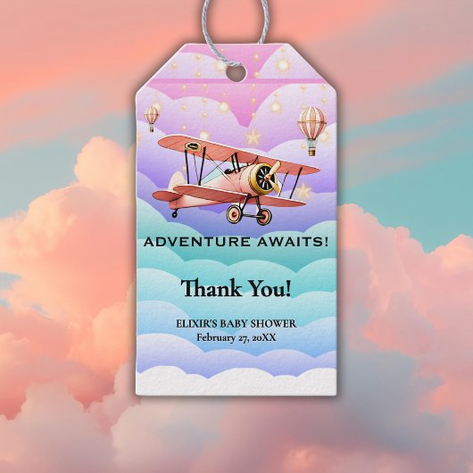 アドベンチャーが航空ベビーシャワーを待つ ギフトタグ