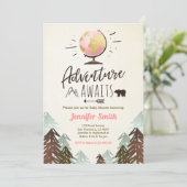 アドベンチャーな出会いが待っています♪ 赤ちゃんのお披露目パーティーご招待 Vintage Girl 招待状 (スタンド正面)