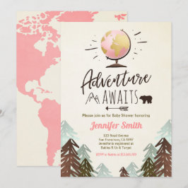 アドベンチャーな出会いが待っています♪ 赤ちゃんのお披露目パーティーご招待 Vintage Girl 招待状