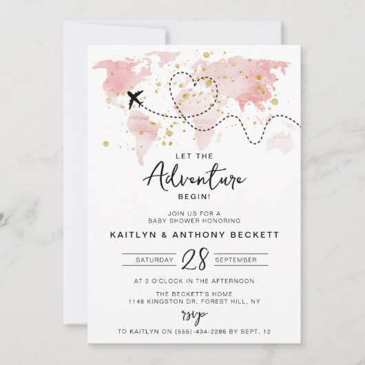 アドベンチャーの始まり! トラベルマップベイビーシャワープラン 招待状 (正面)