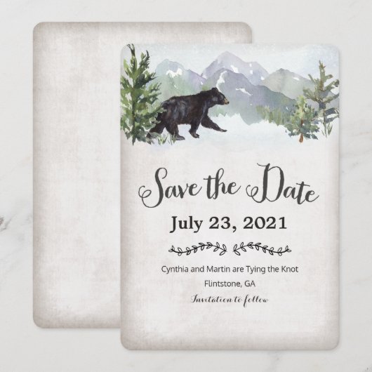 アドベンチャーの始まり　田舎風の結婚式のSave the Date 招待状 (正面/裏面)