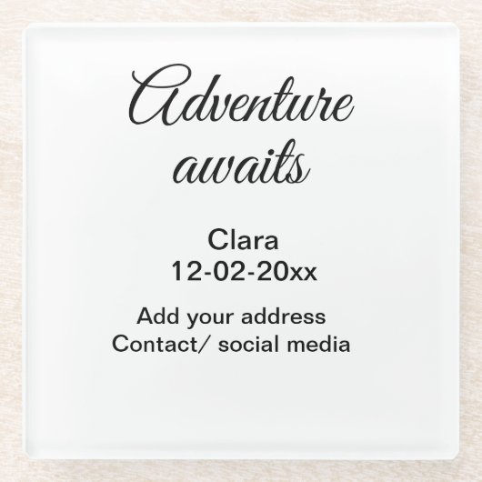 アドベンチャーは名前の追加の日付の年の場所を開始 ガラスコースター (正面)