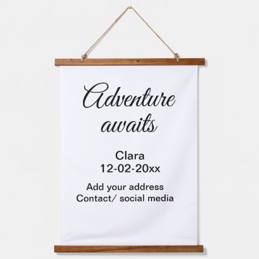 アドベンチャーは名前の追加の日付の年の場所を開始 吊り下げ型タペストリー (正面)