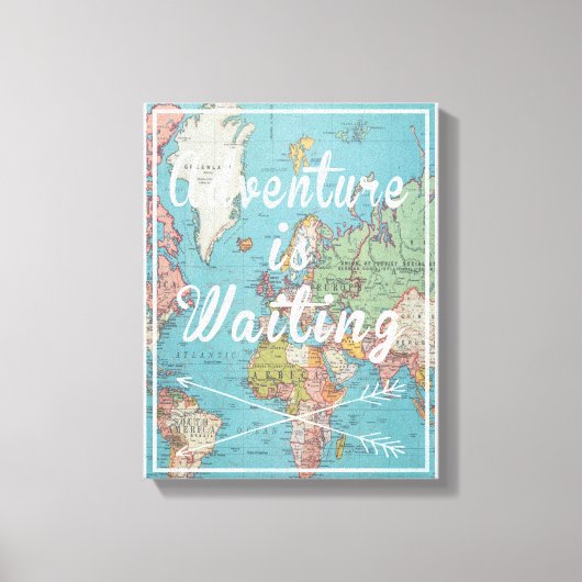 アドベンチャーは待っているヴィンテージワールドマップキャンバス キャンバスプリント (正面)
