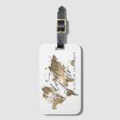 アドベンチャーは金ゴールド水彩世界地図を待っている ラゲッジタグ (正面縦)