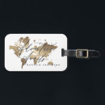 アドベンチャーは金ゴールド水彩世界地図を待っている ラゲッジタグ<br><div class="desc">冒険はメタリック効果金ゴールドマップの荷物タグを待っている。スクリプト文字と美しいクラシック金ゴールドイラスト。新婚旅行結婚や卒業式の理想的な贈り物。</div>