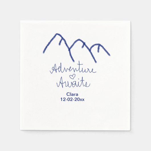 アドベンチャーは青い山のハート追加の名前 スタンダードカクテルナプキン (正面)