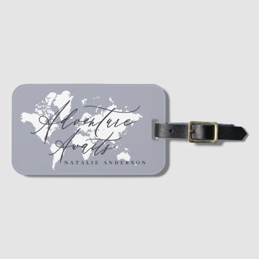 アドベンチャーは青い水のカラーワールドマップを待っている ラゲッジタグ (正面横)