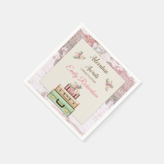 アドベンチャーへの期待 世界地図 マップ ピンクのバラ スタンダードカクテルナプキン (角)