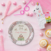 アドベンチャーへの期待 世界地図 マップ ピンク アイボリー ローズ ペーパープレート (パーティー)