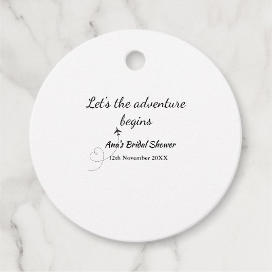 アドベンチャーを開始するブライダルシャワー追加の名前d フェイバータグ (正面)