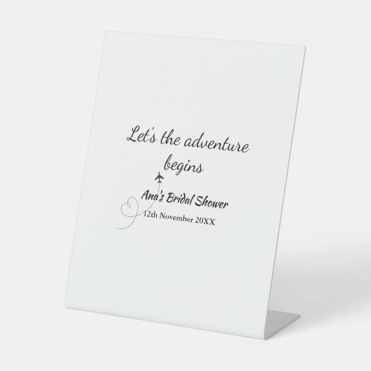 アドベンチャーを開始するブライダルシャワー追加の名前d 台座サイン (正面)