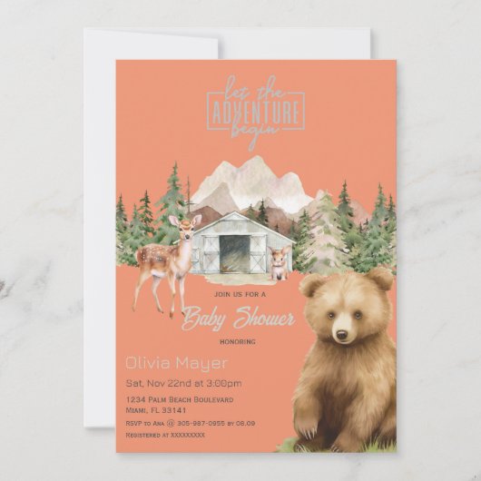 アドベンチャーアウィザードオレンジマウンテン赤ちゃんシャワー 招待状 (正面)