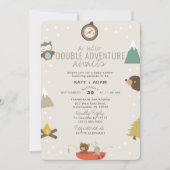 アドベンチャーアウェイズウッドランドツインニュートラルベビーシャワー 招待状 (正面)
