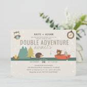 アドベンチャーアウェイズウッドランドツインニュートラルベビーシャワー 招待状 (スタンド正面)