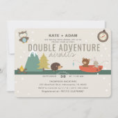 アドベンチャーアウェイズウッドランドツインニュートラルベビーシャワー 招待状 (正面)