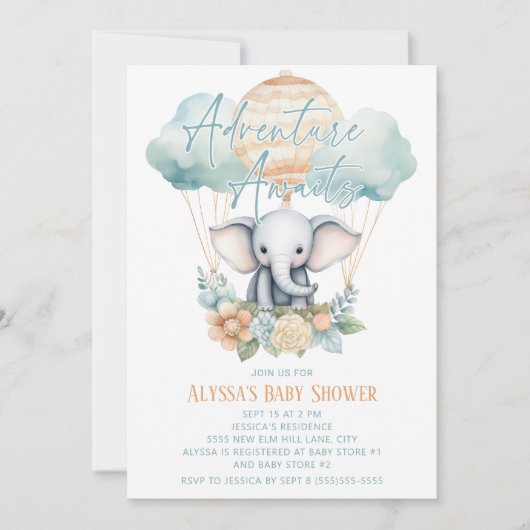 アドベンチャーアウェイズエレファントホットエアバルーンブルーボーイ 招待状 (正面)